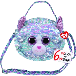 TY BEANIE BOOS - SEQUINS PURSE BLUE IRIDESCENT CAT