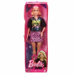BARBIE FASHIONISTA DOLL #155 ROCK OUT T-SHIRT WITH PINK LEOPARD PRINT SKIRT